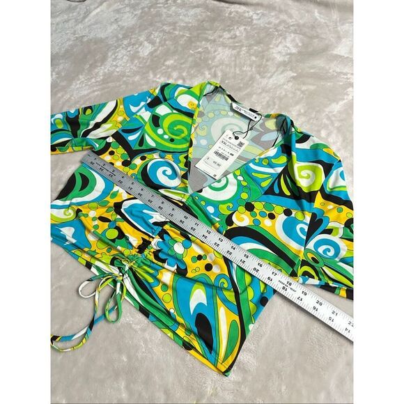 Brand New Zara Women’s Size 2XL XXL Green Retro Print Blouse Top Long Sleeve - Picture 6 of 7